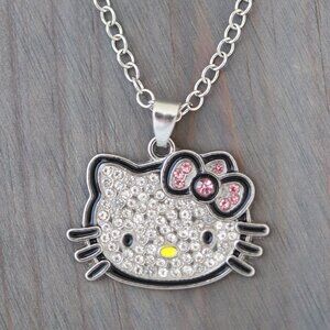 Hello Kitty with Rhinestone Pendant Necklace Silver Plated